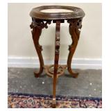 Antique Wooden Plant Table With Marble Top And Car