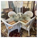 Vintage Wicker Patio Set with Glass Table  and Pla
