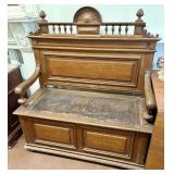 Antique Oak Victorian Style Hall Bench Or Monk's B