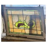 Antique Stained Glass Window Panel featuring a Cen