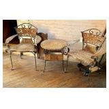 Vintage Mid-Century Rattan And Iron Patio Set With
