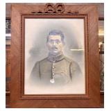 Antique Framed Portrait Of Soldier In Historic Mil