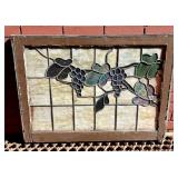 Antique Leaded Stained Glass Window With Grape - L