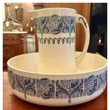 Antique Ceramic Washstand Pitcher and Matching Bas