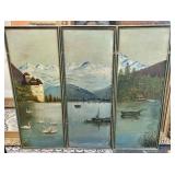 Antique Hand Painted 3 Part Decorative Oil Paintin