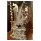 Bronze Andiron - Sculpture Of Winged Lion Or Griff