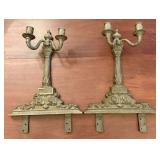 Pair Of Antique Heavy Brass - Bronze Wall Sconces