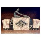 French Art Deco Period Mantle Clock C. 1920 Marble