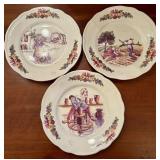 Vintage Ceramic Scene Plates, marked be designer C