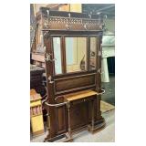 Antique French Heavily Carved Hall Tree With Centr