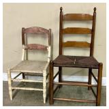 Two Antique Cane Bottom Chairs  -  18"x14"x35"