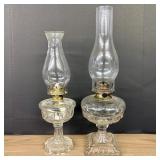 Pair Of Antique - Vintage Clear Glass Oil Lamps 5.