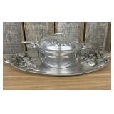 Vintage Pewter Casserole Style Dish With Serving T
