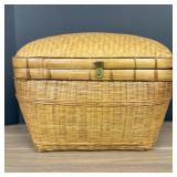 Vintage Bamboo Basket - Herringbone Weave Pattern