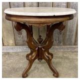 Victorian Era Marble Top Lamp Table With Walnut Wo