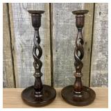 Antique English Open Barley Twist Candlesticks 5"X