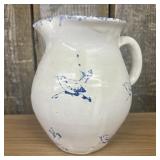 Bybee Pottery Pitcher Blue - White Spongeware Bird