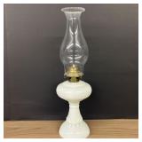 Plume - Atwood Decorated Milk Glass Oil Lamp 4"X15
