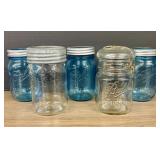 Lot Of Crown - Ball Mason Jars; Clear/Blue 3"X5.5"