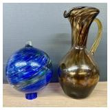 Hand-Blown Studio Art Glass Orb With Pitcher - Vas