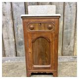Antique Marble Top Walnut Bedside Cabinet With Mar