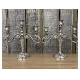Pair Of Ornate Silverplate Three Arm Candelabra Wi