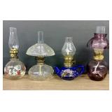 Lot Of 4 Miniature Antique Oil Lamps 4'X7'
