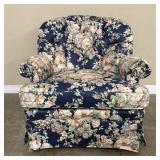 Navy Blue Upholstered Floral Swivel Armchair By Wo
