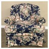 Navy Blue Upholstered Floral Swivel Armchair By Wo