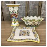The Lot Of Vintage Pottery Includes a Hand-Painted