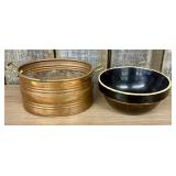 Vintage Copper Planter or Cache Pot with Brass Han