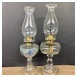 Pair Of Antique Glass Oil Or Kerosene Lamps Includ