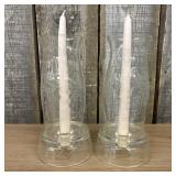 Set of Vintage Glass Hurricane Candle Holders feat