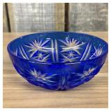 Vintage Cobalt Blue Cut To Clear Crystal Glass Bow