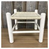 Vintage-Style White Wooden Stool featuring a Hand-