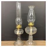 Pair Of Early B-P Clear Glass Oil Lamps 4.5'X17'