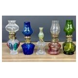 Lot Of 5 Miniature Antique Oil Lamps - Finger Lamp