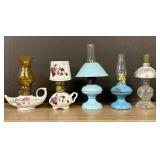 Lot Of 5 Miniature Antique Oil Lamps - Finger Lamp