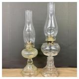 Two Vintage Oil Lamps featuring Delicate Patterns,