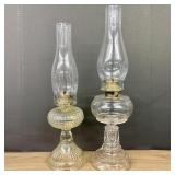 Two Vintage Oil Lamps featuring Delicate Patterns,
