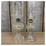 Two Antique Oil Lamps, One features a Swirled Glas