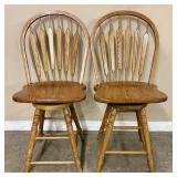 Two (2) Tiger Oak Swivel Bar Stools  -  20'x17'x44