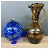 Hand-Blown Studio Art Glass Orb With Pitcher - Vas
