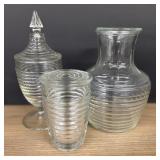Vintage Manhattan Pattern Glass Covered Dishes And