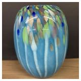 Art Glass Ball Vase Murano Style With Gold Flakes