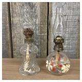 Two Vintage Miniature Oil Lamps in Unique Patterns
