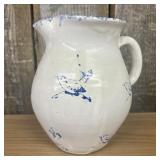 Bybee Pottery Pitcher Blue - White Spongeware Bird