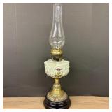 Antique Victorian Oil Lamp With Pale Green Milk Gl