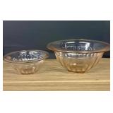 Pair Of Vintage Pink Glass Mixing Bowls With Foote