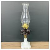 Antique Cranberry Clear B-P Oil Lamp On White Glas